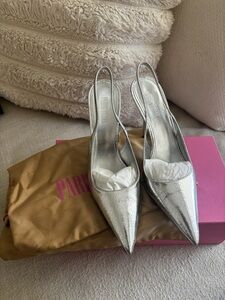 PARIS TEXAS- Silver Lidia Slingback Heels 40.5
